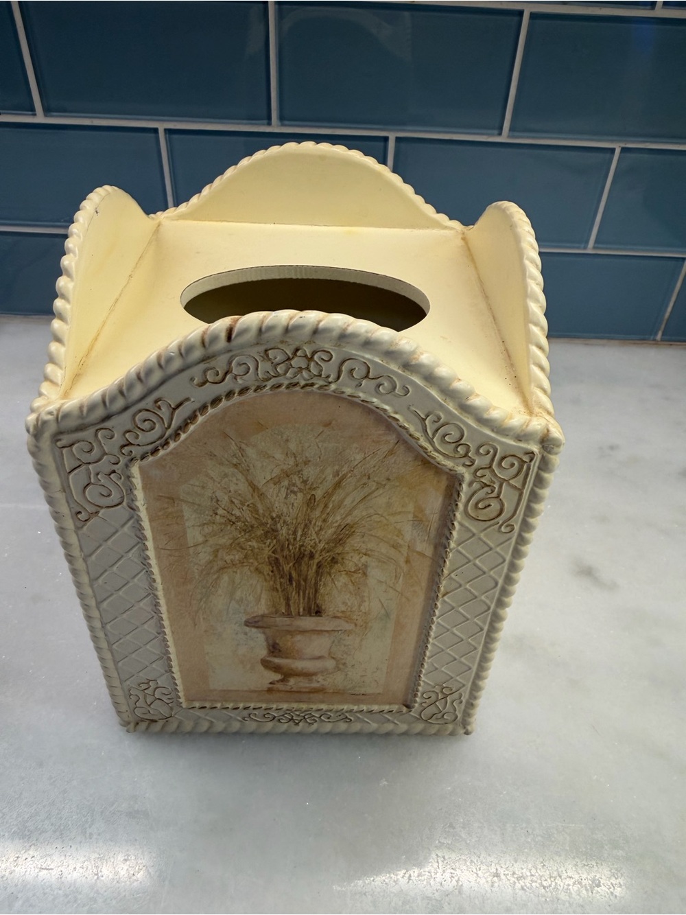 Croscill Home Fresco Grasses Tissue Box Cover Decorative Resin Vanity Holder